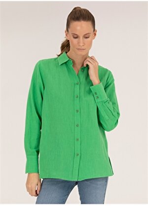Pierre Cardin Zümrüt Yeşili Kadın Comfort Fit Keten Gömlek KETO   