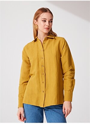 Pierre Cardin Comfort Fit Gömlek Yaka Düz Yağ Yeşili Kadın Gömlek KETO