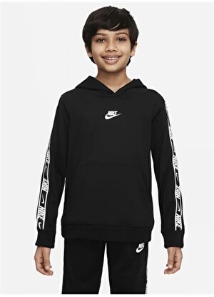 Nike Siyah Erkek Çocuk Kapüşonlu Uzun Kollu Düz Sweatshirt DQ5101-010  B NSW REPEAT PK HOODİE  