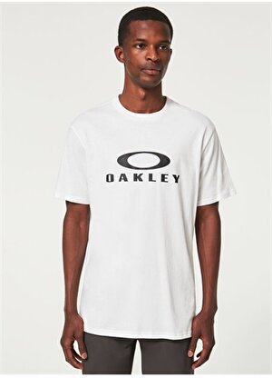 Oakley Bisiklet Yaka Baskılı Beyaz - Siyah Erkek T-Shirt FOA402167 O BARK 2.0