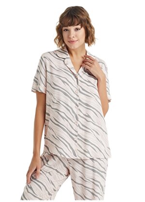 Blackspade Gömlek Yaka Baskılı Çok Renkli Kadın Pijama Takımı 51018