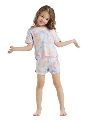 Blackspade Çok Renkli Kız Çocuk Yuvarlak Yaka Kısa Kollu Kısa Baskılı Pijama Takımı 60285 