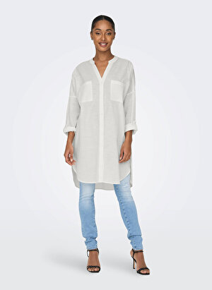 Only Normal V Yaka Beyaz Kadın Gömlek 1526773811-4201 TCX