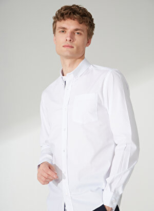 People By Fabrika Normal Düğmeli Yaka Düz Beyaz Erkek Gömlek 23GM06