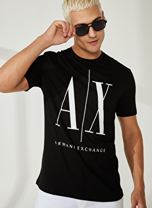 Armani Exchange Bisiklet Yaka Baskılı Siyah Erkek T-Shirt 8NZTPA 1200-BLACK