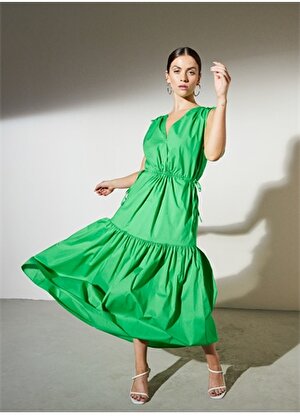 Brooks Brothers Yeşil Kadın V Yaka Kolsuz Elbise BBSP23FDR017   