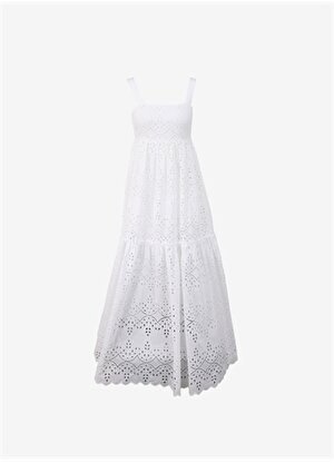 Brooks Brothers Kare Yaka Beyaz Standart Kadın Elbise BBSP23FDR024