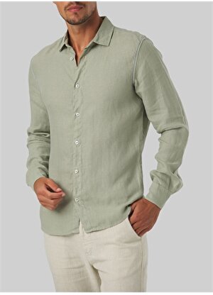 Mr. Mood Standart Düğmeli Yaka Açık Haki Erkek Gömlek Mr Linen Shirt