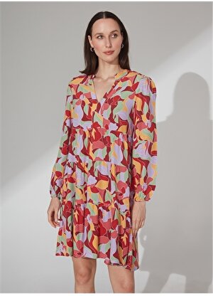 People By Fabrika Çok Renkli Kadın Diz Üstü Desenli Elbise ADNC4  