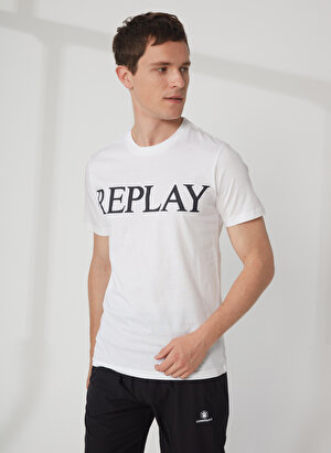 Replay Bisiklet Yaka Düz Beyaz Erkek T-Shirt M647500022980P T-Shirts REGULAR PUR