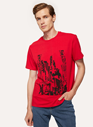 Fabrika Sports Kırmızı Erkek Bisiklet Yaka Kısa Kollu Loose Fit Baskılı T-Shirt FS3WM-TST263  