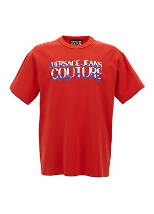 Versace Jeans Couture Bisiklet Yaka Kırmızı Erkek T-Shirt 74GAHF02CJ01F521