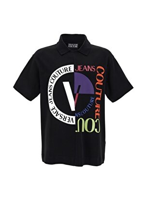 Versace Jeans Couture Polo Yaka Siyah Erkek T-Shirt 74GAHF06CJ04F899
