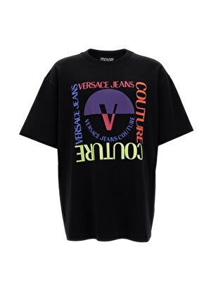 Versace Jeans Couture Bisiklet Yaka Siyah Erkek T-Shirt 74GAHF05CJ04F899
