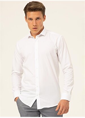 Süvari Slim Fit Klasik Yaka Düz Beyaz Erkek Gömlek GM1007100504