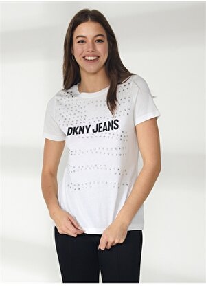 Dkny Jeans Bisiklet Yaka Desenli Beyaz Kadın T-Shirt E2KFYDNA