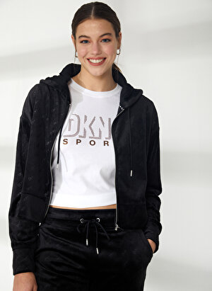 Dkny Jeans Kapüşon Yaka Düz Siyah Kadın T-Shirt DP2J9253