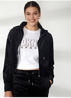 Dkny Jeans Kapüşon Yaka Düz Siyah Kadın T-Shirt DP2J9253