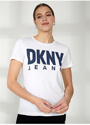 Dkny Jeans Bisiklet Yaka Baskılı Beyaz Kadın T-Shirt E31HKDNA