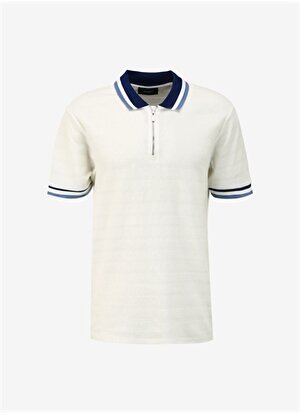 Back and Bond Polo Yaka Pike Desenli Beyaz Erkek T-Shirt B32S10005