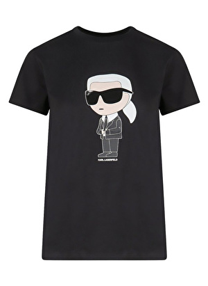 KARL LAGERFELD Bisiklet Yaka Baskılı Siyah Kadın T-Shirt 230W1700