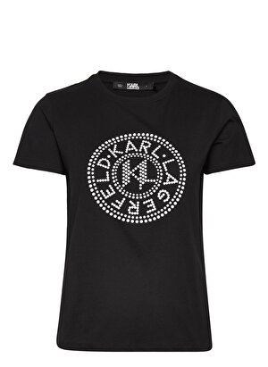 KARL LAGERFELD Bisiklet Yaka Baskılı Siyah Kadın T-Shirt 231W1712