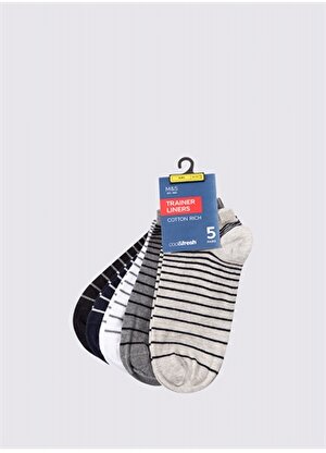 Marks & Spencer Siyah - Gri - Gümüş Erkek 5'li Cool & Fresh Spor Çorabı Seti 0375I
