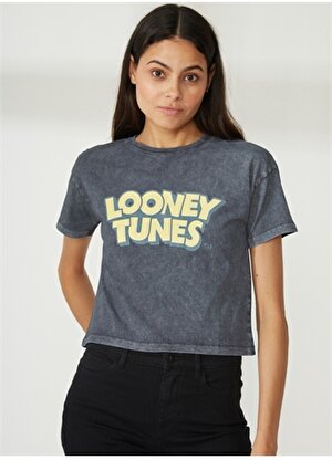 Never Say Never Looney Tunes Baskılı Antrasit Kadın Oversized T-Shirt BYL2981