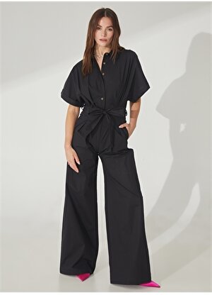 Akep Kalp Yaka Düz Siyah Diz Altı Kadın Elbise VSKD01134