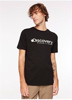 Discovery Expedition Siyah Erkek Bisiklet Yaka Baskılı T-Shirt D3WM-TST6  