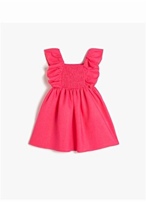 Koton Pembe Kız Bebek Kare Yaka Askılı Kısa Düz Elbise 3SMG80012AW  