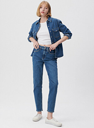 Mavi Yüksek Bel Dar Paça Mom Fit Mavi Kadın Denim Pantolon M100277-85272 CINDY Mid Brushed COL