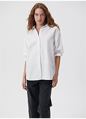 Mavi Rahat Gömlek Yaka Beyaz Kadın Gömlek M1210535-620 UZUN KOL GÖMLEK Beyaz