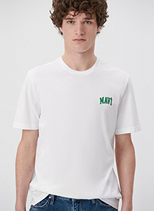 Mavi Bisiklet Yaka Düz Beyaz Erkek T-Shirt M0611714-620_MAVİ LOGO TİŞÖRT