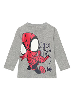 Name İt Gri Melanj Erkek Bebek Bisiklet Yaka Uzun Kollu T-Shirt NMMJUNIOR SPIDEY LS TOP MAR   