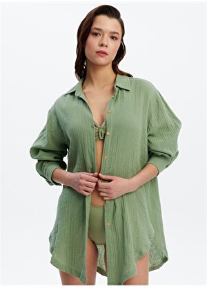 Louren Normal Gömlek Yaka Yeşil Kadın Gömlek LRN23YKP5620