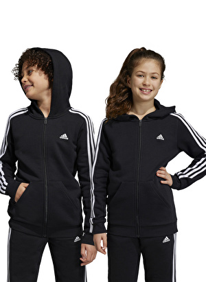 adidas Fermuarlı Yaka Düz Siyah Erkek Eşofman Üstü HR6331 U 3S FL FZ HOOD