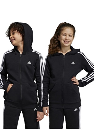 adidas Fermuarlı Yaka Düz Siyah Erkek Eşofman Üstü HR6331 U 3S FL FZ HOOD