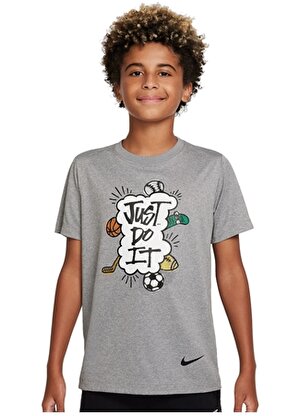 Nike Çocuk Gri Bisiklet Yaka T-Shirt DX9534-074 B NK DF TEE JDI MULTI SP  