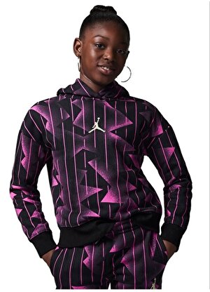 Nike Çocuk Siyah Kapüşonlu Baskılı Sweatshirt 45C593-023 JDG ESSENTIALS AOP PULLO 