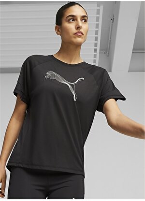 Puma Siyah Kadın Yuvarlak Yaka Regular Fit T-Shirt EVOSTRIPE Tee