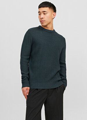 Jack & Jones Bisiklet Yaka Standart Koyu Yeşil Erkek Kazak 12243116_JORKYLE KNIT CREW NECK