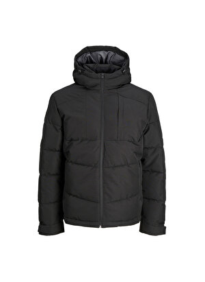 Jack & Jones Siyah Erkek Mont 12250756_JCOOTIS DETACHABLE HOOD PU