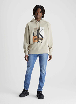 Calvin Klein Jeans Kapüşon Yaka Bej Erkek Sweatshırt J30J324310PED