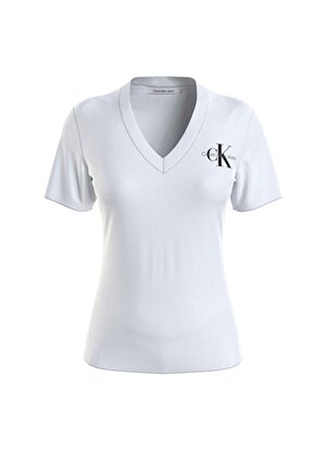 Calvin Klein Jeans V Yaka Düz Beyaz Kadın T-Shirt J20J221429