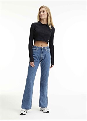 Calvin Klein Jeans Yüksek Bel Boru Paça Normal Mavi Kadın Denim Pantolon J20J221683