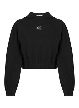 Calvin Klein Jeans Kapüşon Yaka Düz Siyah Kadın T-Shirt J20J221441