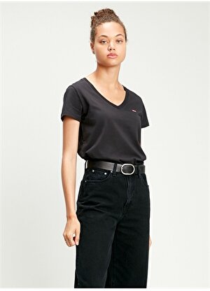 Levis V Yaka Düz Siyah Kadın T-Shirt A3170-0009