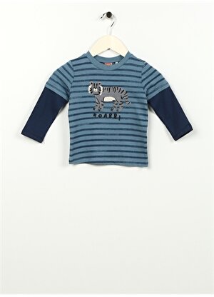 Koton Açık Mavi - Lacivert Erkek Çocuk Bisiklet Yaka Uzun Kollu Çizgili T-Shirt 4WMB10203TK - Baby   