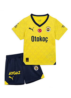 Puma Sarı Erkek Çocuk Kapüşonlu Uzun Kollu Uzun Lastikli Eşofman Takımı 77201004 FSK Away Minikit  